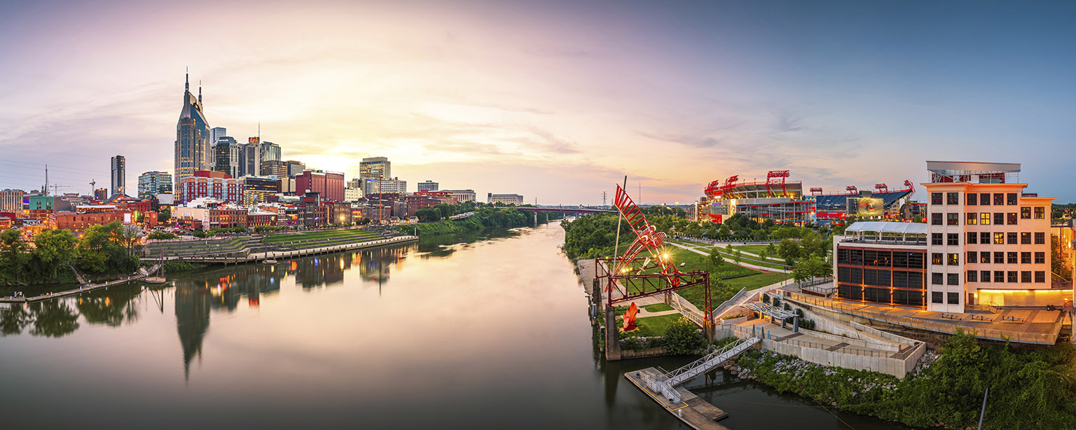 Nashville skyline, river and Titans Stadium